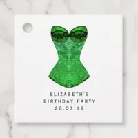 Green Masquerade Corset and Harlequin Pattern Favor Tags