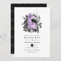 Black Purple and Silver Floral Gothic Wedding Invitation