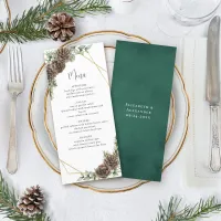 Watercolor Evergreen Pine Cone Winter Wedding Menu