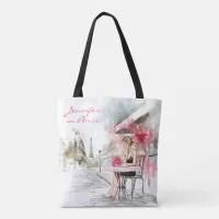 Watercolor Sketch of Paris City with Woman Coffee Tote Bag