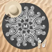 Octopus Mandala Monogram Gray Beach Towel