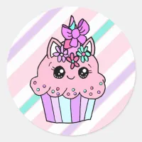 Cute Cartoon Whimsical Unicorn Cupcake Classic Round Sticker