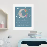 Moon Stars Flowers Teal We Love You Baby Nursery  Foil Prints