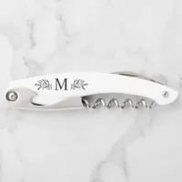 Modern Monogram Initial Rustic Botanical Waiter's Corkscrew