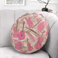 Sheet Music and Instruments Pink/Ivory ID481 Round Pillow