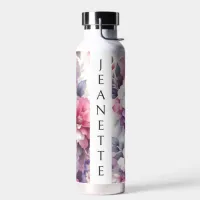 Pretty Pink and Purple Floral Personalized Water Bottle