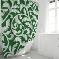 Forest Green Damask Floral Vine Shower Curtain