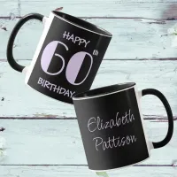 Pastel Lilac 60th Birthday Name Black Mug