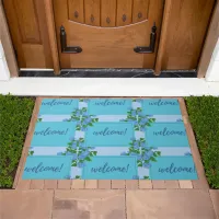 Light Blue and White Hydrangea Illustration Doormat