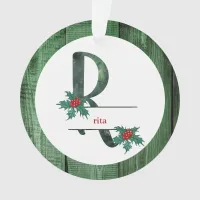 *~* Letter R Rustic Christmas PHOTO Wood AP44 Ornament