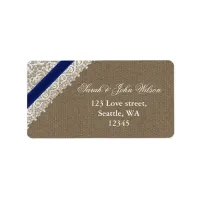 FAUX navy blue lace, burlap ,return address label