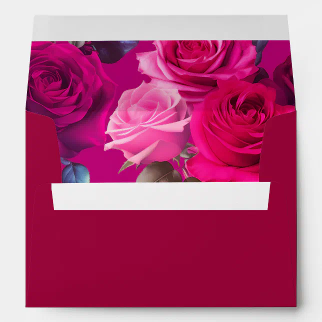 Pink Roses on Viva Magenta | Wedding  Thank You Envelope