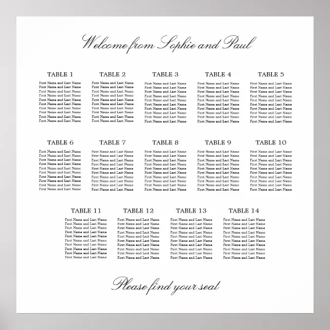 14 Table Elegant Minimalist Seating Chart