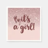 Rose Gold Glitter Pink It's A Girl Baby Shower Napkins