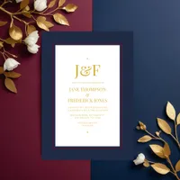 Trendy Typography Burgundy, Navy and Gold Wedding Invitation