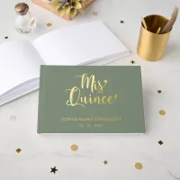 Elegant Modern Sage Gold Quinceañera Foil Guest Book