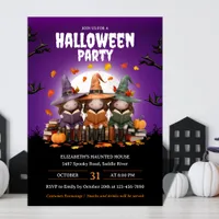 Cute Witches Reading Books Kids Costume Halloween  Invitation