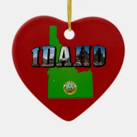 Idaho Map, Seal and Picture Text Ceramic Ornament