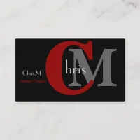 Customizable Black and Red Monogram Business Cards