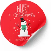 Snowman Christmas Stickers: Personalize Your Gifts Classic Round Sticker