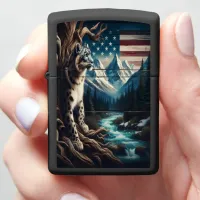 Snow Leopard Under a Starry Flag Zippo Lighter