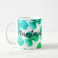 Irish Shamrock Green Blue Watercolor Custom Name  Coffee Mug