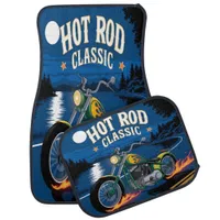 Hot Rod Motorcycle Night Ride Car Floor Mat