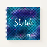 Mermaid Scale Blue Glitter Monogram Sketchbook Not Notebook