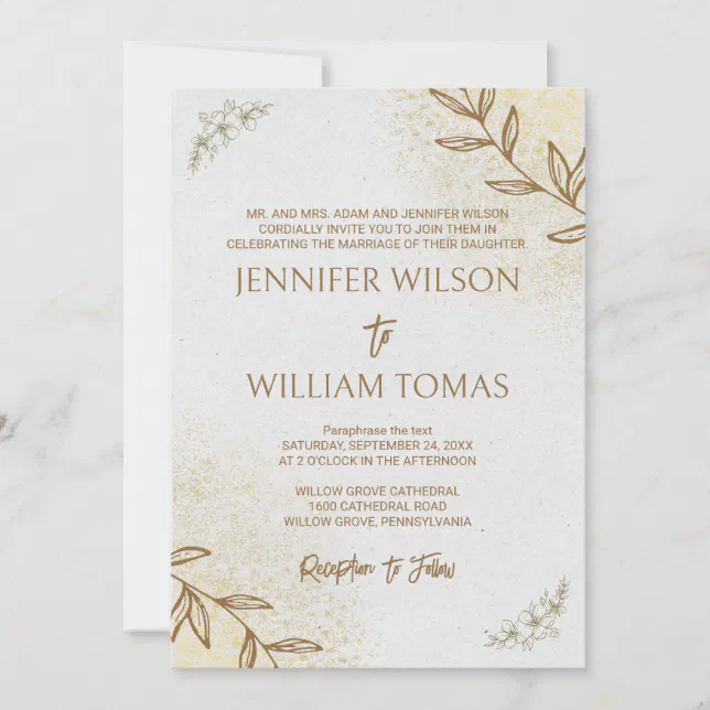 Gold And Cream Elegant and Delicate Formal Wedding Invitation