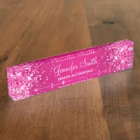 Glittery Hot Pink Gradient Desk Name Plate