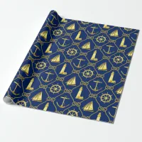 Classic Nautical Gold Blue Wrapping Paper