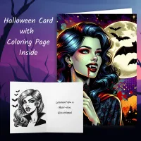 Comic Book Vampire Halloween and Coloring Page Card