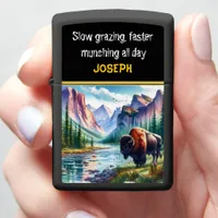 Majestic Buffalo by a Serene Mountain Stream Zippo Lighter