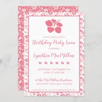 Girly Pink Hibiscus Tropical Flowers Birthday Invitation