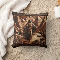 Jesus Surrounded by Mountains and River Throw Pillow