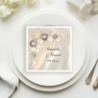 Faux White Pearl and Diamond Buttons Wedding Napkins