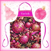 Pretty Pink Christmas Ornaments Snowflakes Stars Apron