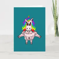 Rainbow Hair Muscular Unicorn Body Building Card