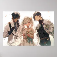 Anime MFM polyamorous triad wedding Poster