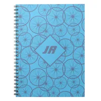 Hobbie Cyclist Bike Wheels Blue Monogrammed Notebook