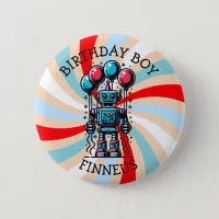 Robot Themed Boy's Happy Birthday Boy Button