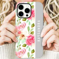 Pink Watercolor Floral Botanical Custom Name iPhone 16 Pro Max Case