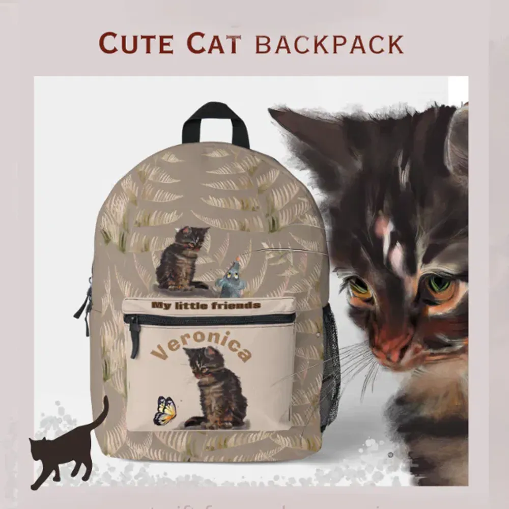 Cute Cat Printed Backpack