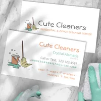 Cute Cleaning Service Mop + Bucket Business Cards