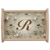 Seashells In Beach Sand Monogram Personalized Serving Tray