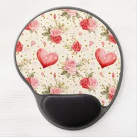 Valentine's Pink and Red Roses and Hearts  Gel Mouse Pad