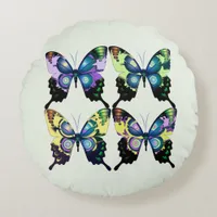 Aqua, Pink, and Yellow -  Elegant Butterflies Round Pillow