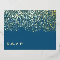 Blue Jay and Gold Foil Wedding RSVP Foil Holiday Postcard