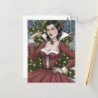 Vampire Lady in Red Dress With Stripes Christmas Postcard