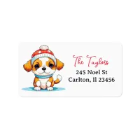 Personalized Kawaii Christmas Puppy Dog  Label